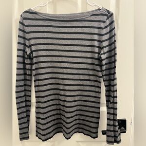 GAP Women's Gray and Black Striped Long Sleeve Top
